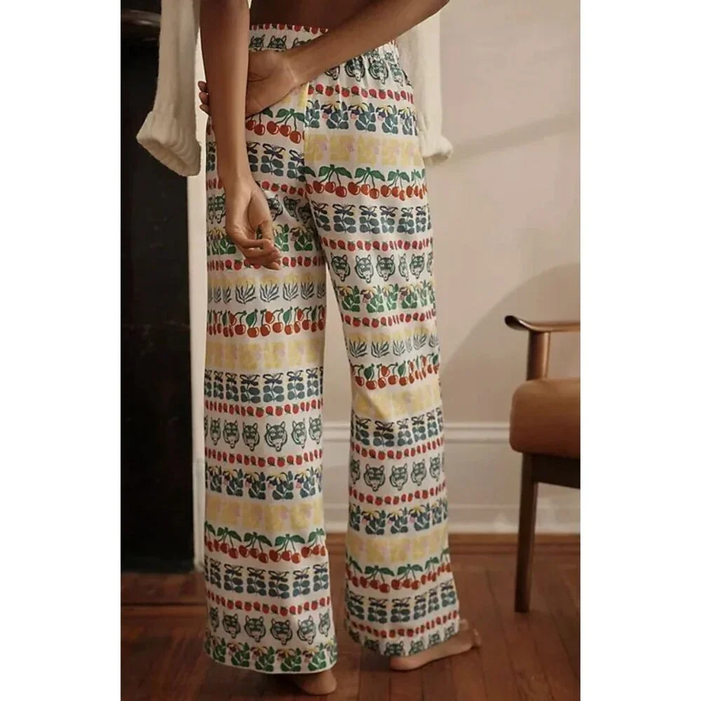 Anthropologie X Liv Lee Wild Tiger Print Flannel Pajama Sleep Pants Multicolor S